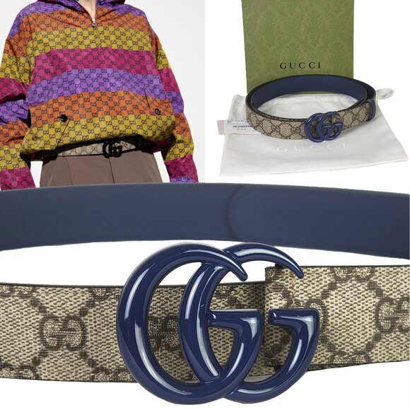 Gucci Other - GUCCI BELT 414516 GG LOGO SUPREME MONOGRAM BLUE MARMONT BUCKLE UNISEX 115 / 46